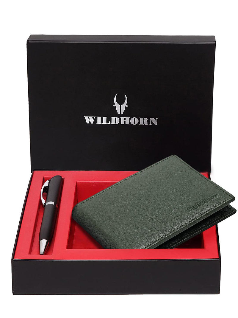 WILDHORN® RFID Protected Genuine High Quality Classic Leather Wallet & Pen Combo for Men