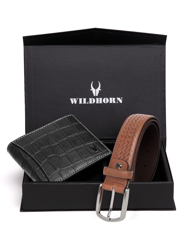 WILDHORN® RFID Protected Genuine High Quality Leather Wallet & Belt Combo for Men