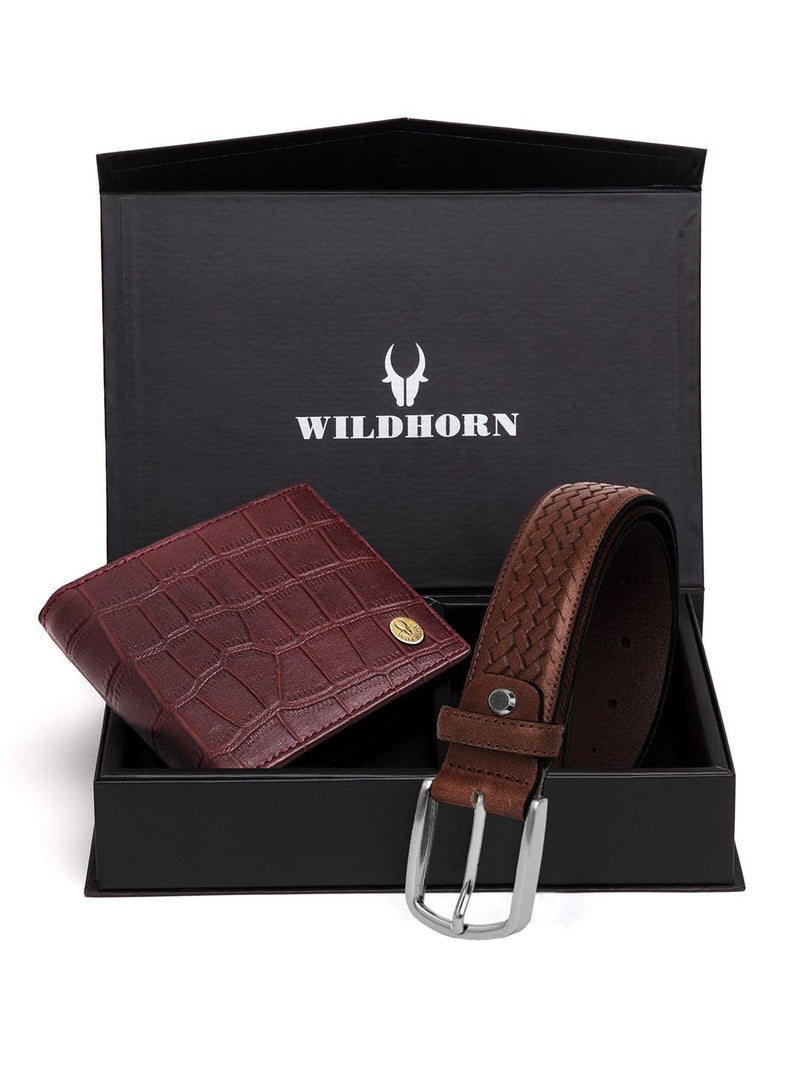 WILDHORN® RFID Protected Genuine High Quality Leather Wallet & Belt Combo for Men