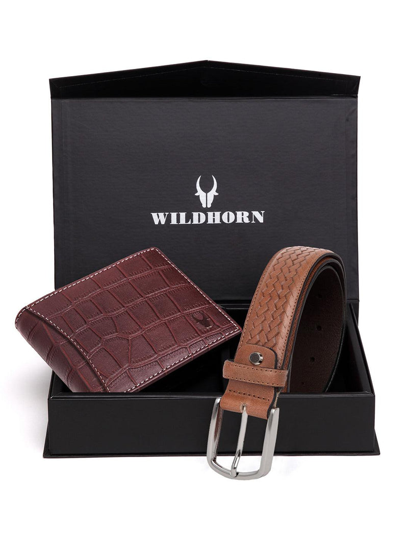 WILDHORN® RFID Protected Genuine High Quality Leather Wallet & Belt Combo for Men