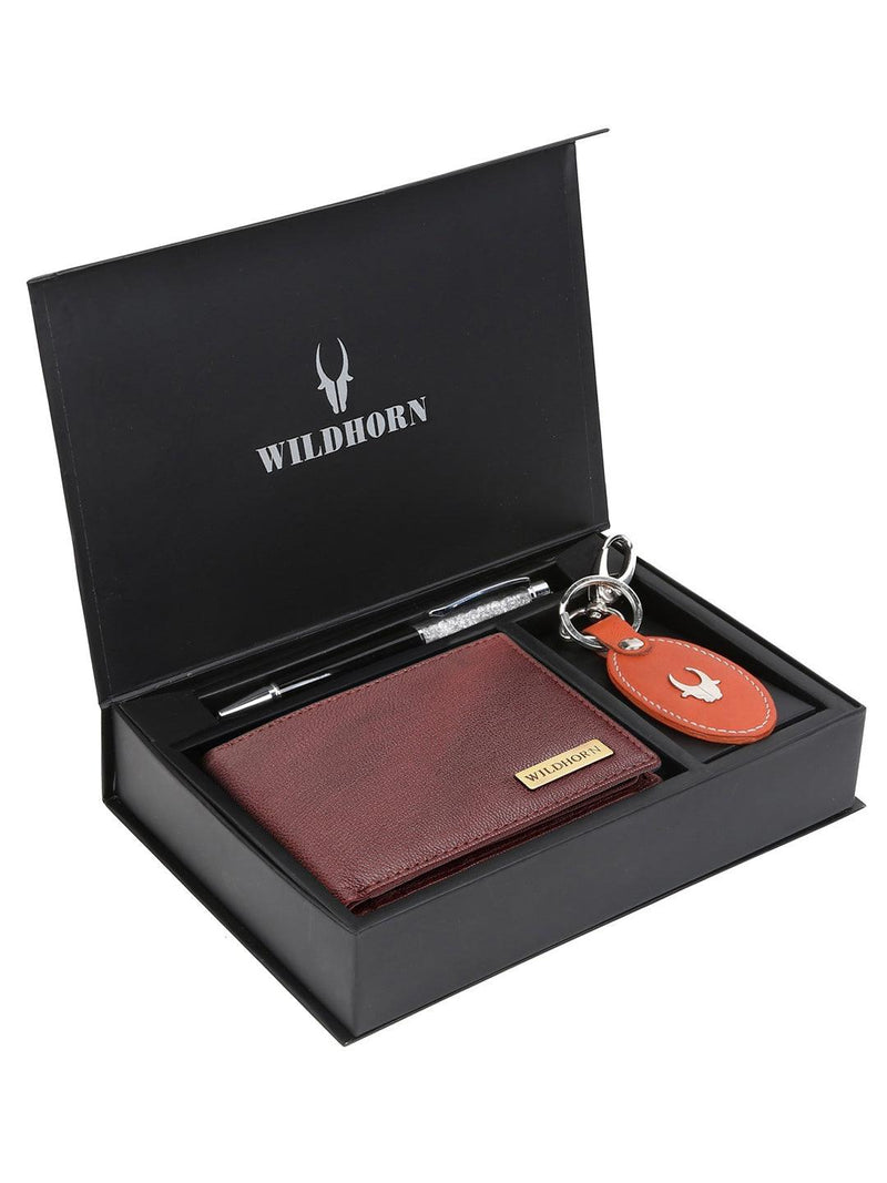 WILDHORN® RFID Protected Genuine High Quality  Leather Wallet, Keychain & Pen Combo for Men