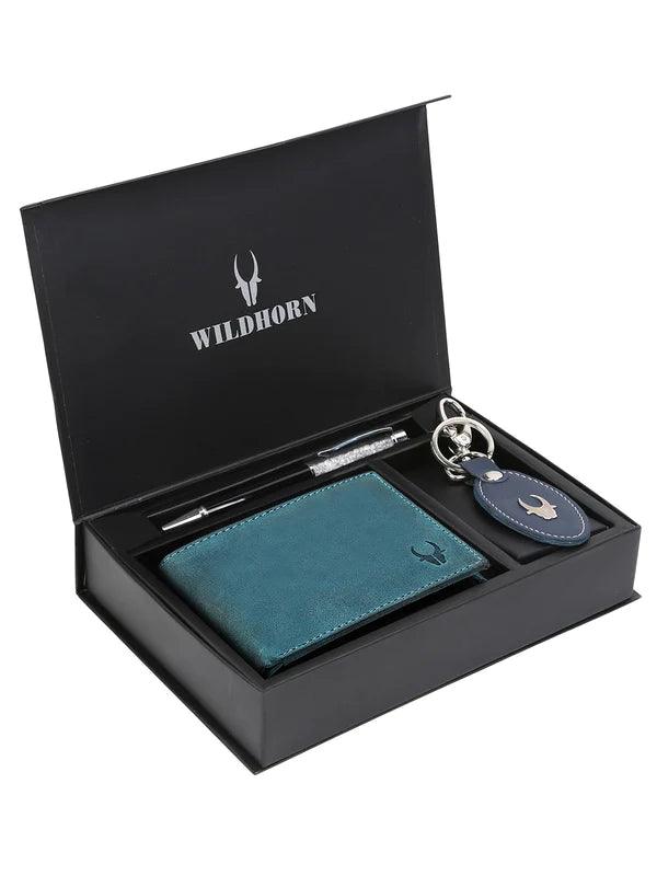 WILDHORN® RFID Protected Genuine High Quality  Leather Wallet, Keychain & Pen Combo for Men