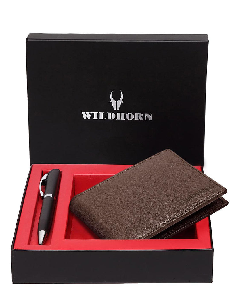 WILDHORN® RFID Protected Genuine High Quality Classic Leather Wallet & Pen Combo for Men - WILDHORN