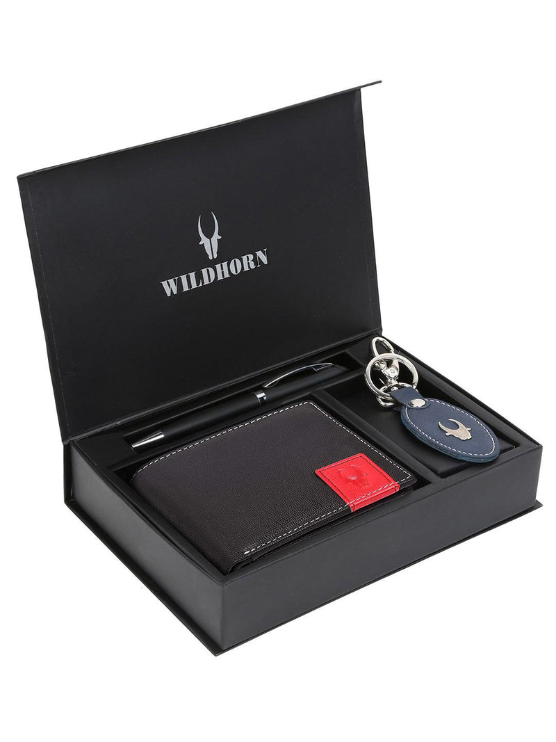 WILDHORN® RFID Protected Genuine High Quality  Leather Wallet, Keychain & Pen Combo for Men
