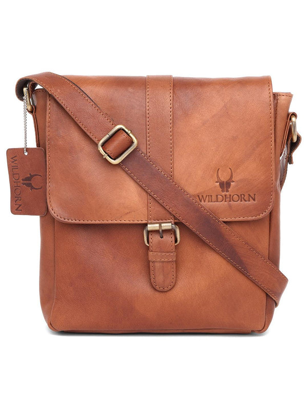 WILDHORN® 100% Genuine Leather Sling Messenger Bag for Men
