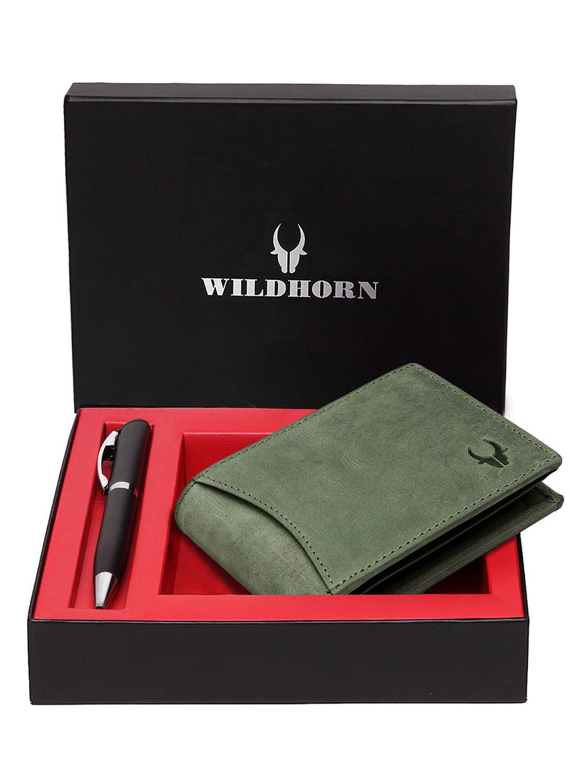 WILDHORN® RFID Protected Genuine High Quality Classic Leather Wallet & Pen Combo for Men