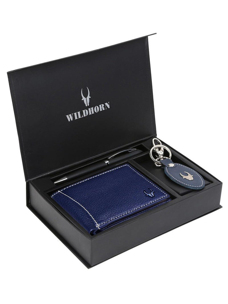 WILDHORN® RFID Protected Genuine High Quality  Leather Wallet, Keychain & Pen Combo for Men