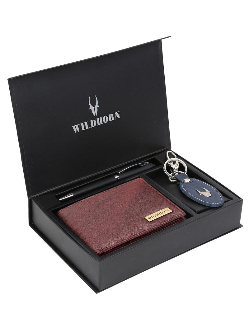 WILDHORN® RFID Protected Genuine High Quality  Leather Wallet, Keychain & Pen Combo for Men
