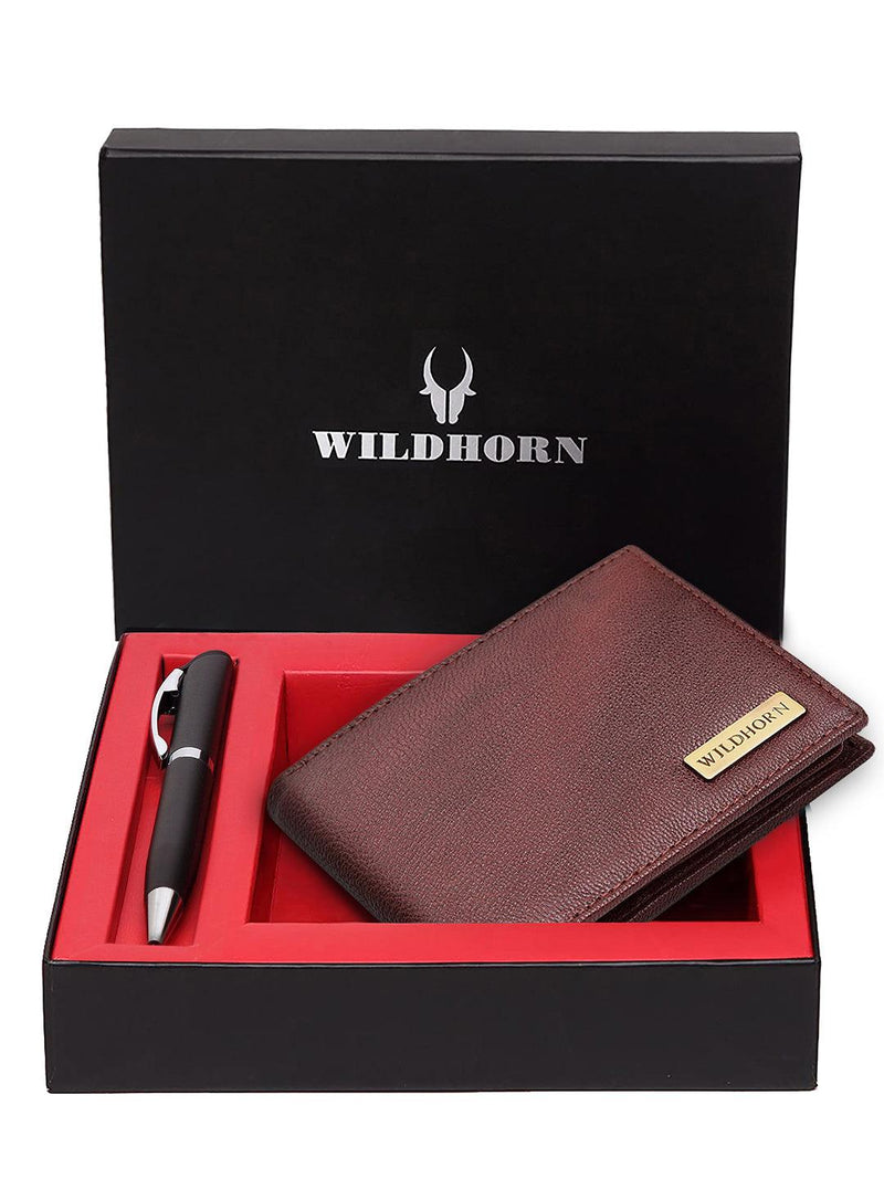 WILDHORN® RFID Protected Genuine High Quality Classic Leather Wallet & Pen Combo for Men - WILDHORN