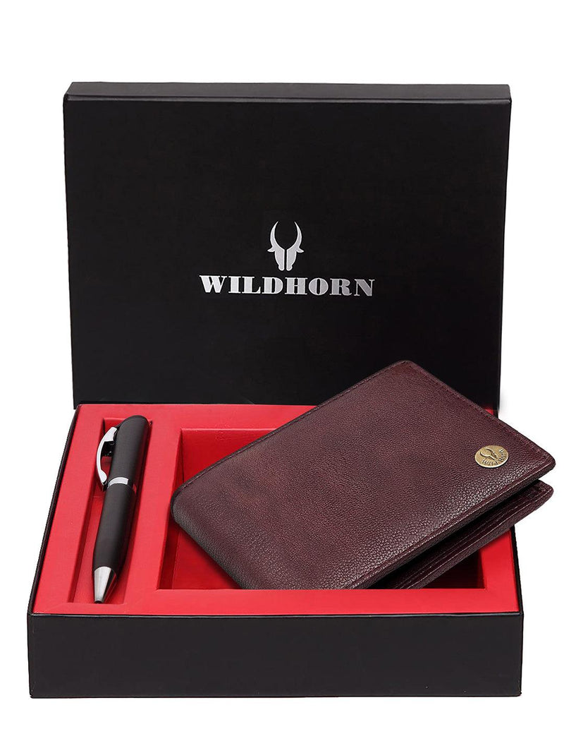 WILDHORN® RFID Protected Genuine High Quality Classic Leather Wallet & Pen Combo for Men