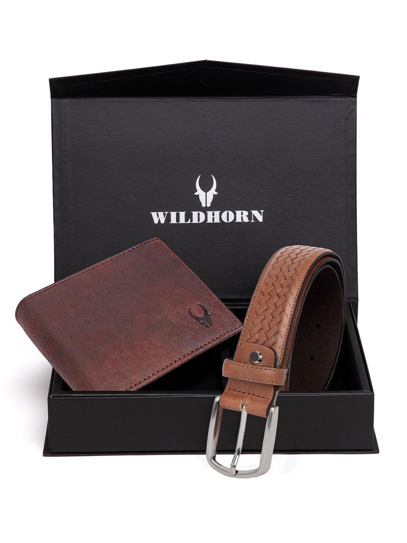 WILDHORN® RFID Protected Genuine High Quality Leather Wallet & Belt Combo for Men