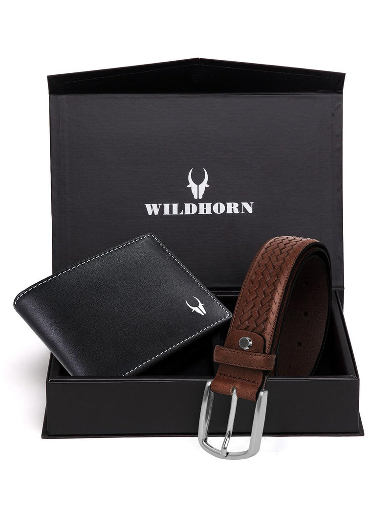 WILDHORN® RFID Protected Genuine High Quality Leather Wallet & Belt Combo for Men