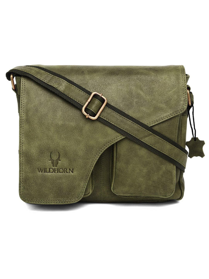 WILDHORN Leather Messenger Bag for Men I Handcrafted I Adjustable Strap I DIMENSION:L- 11 inch H-9.5 inch W- 3 inch - WILDHORN