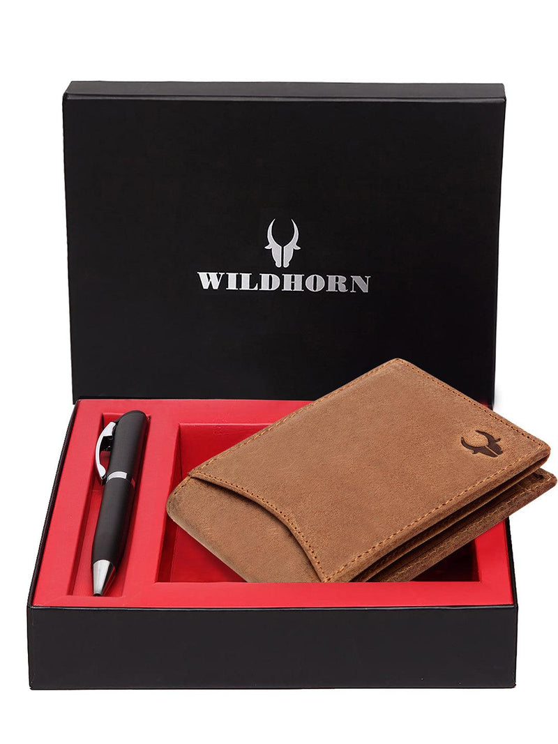 WILDHORN® RFID Protected Genuine High Quality Classic Leather Wallet & Pen Combo for Men - WILDHORN