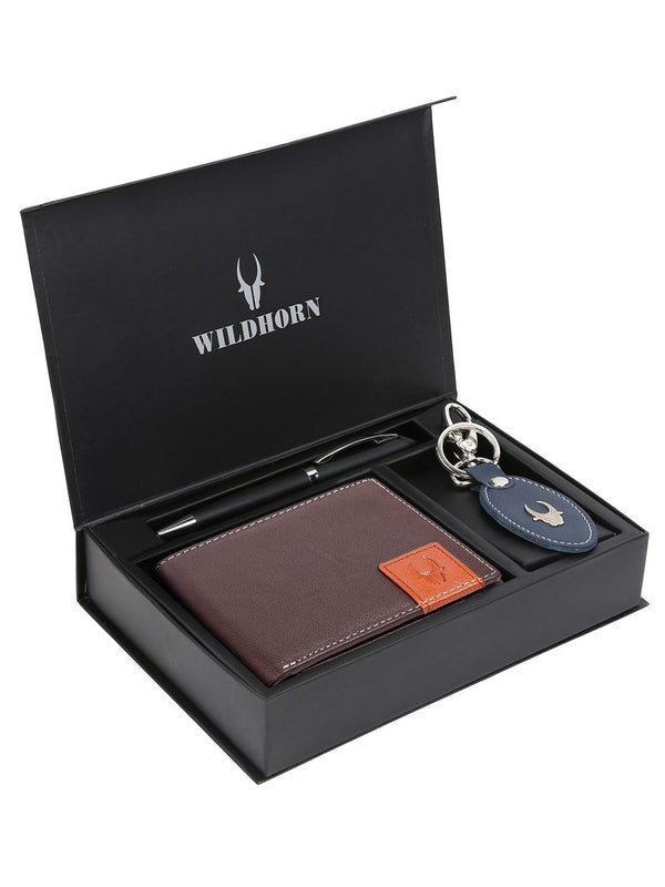 WILDHORN® RFID Protected Genuine High Quality  Leather Wallet, Keychain & Pen Combo for Men