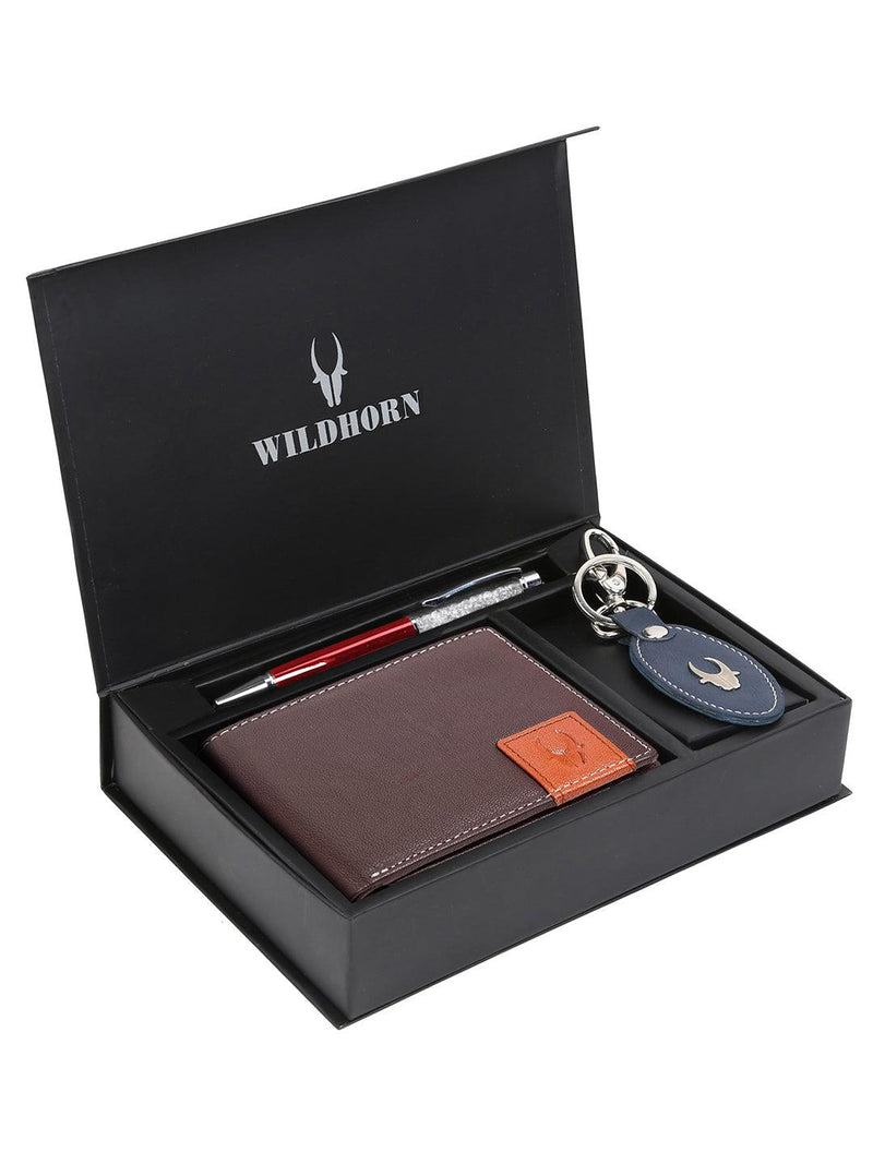 WILDHORN® RFID Protected Genuine High Quality  Leather Wallet, Keychain & Pen Combo for Men