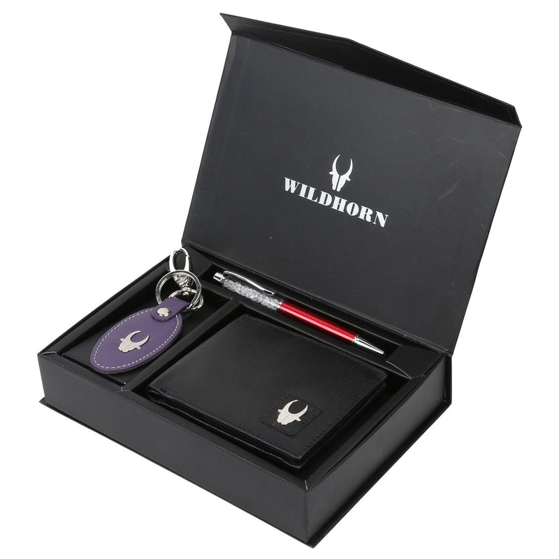 WildHorn® RFID Protected Genuine High Quality Leather Wallet,Keychain & Pen Combo for Men - WILDHORN