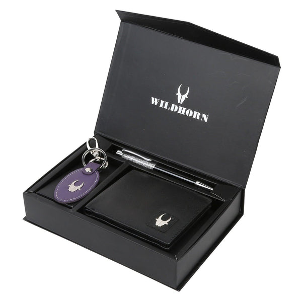 WildHorn® RFID Protected Genuine High Quality Leather Wallet,Keychain & Pen Combo for Men - WILDHORN