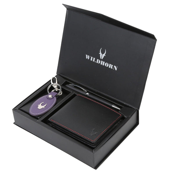 WildHorn® RFID Protected Genuine High Quality Leather Wallet,Keychain & Pen Combo for Men - WILDHORN