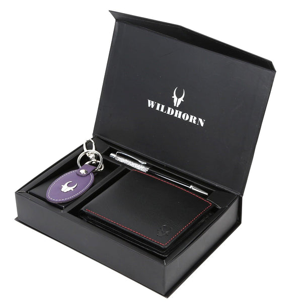WildHorn® RFID Protected Genuine High Quality Leather Wallet,Keychain & Pen Combo for Men - WILDHORN