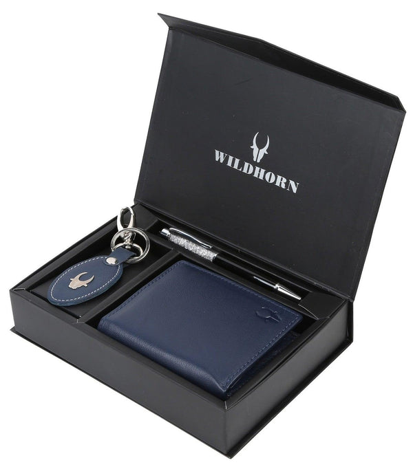 WildHorn® RFID Protected Genuine High Quality Leather Wallet,Keychain & Pen Combo for Men - WILDHORN