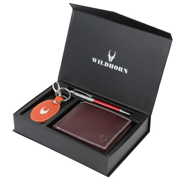 WildHorn® RFID Protected Genuine High Quality Leather Wallet,Keychain & Pen Combo for Men - WILDHORN