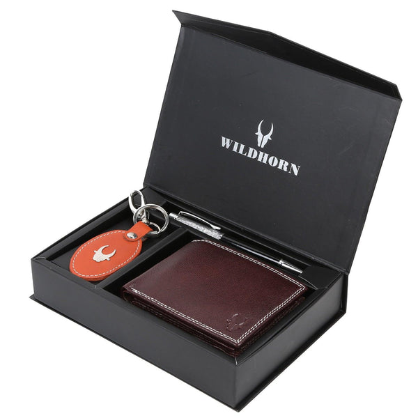 WildHorn® RFID Protected Genuine High Quality Leather Wallet,Keychain & Pen Combo for Men - WILDHORN