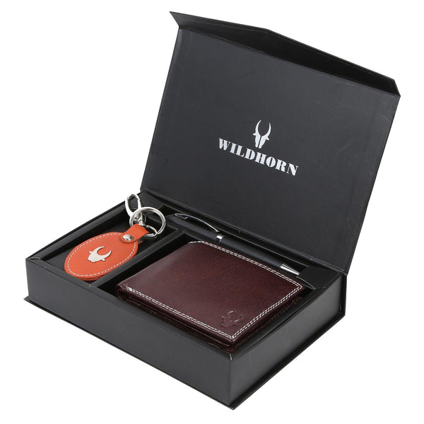 WildHorn® RFID Protected Genuine High Quality Leather Wallet,Keychain & Pen Combo for Men - WILDHORN