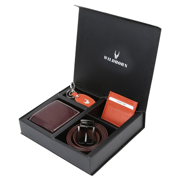WildHorn® RFID Protected Genuine High Quality Leather Wallet,Keychain,Belt & Card Holder Combo for Men - WILDHORN