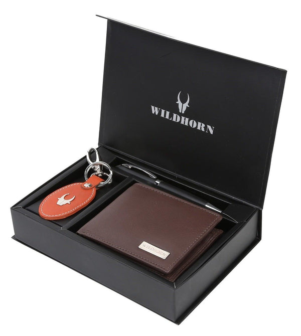 WildHorn® RFID Protected Genuine High Quality Leather Wallet,Keychain & Pen Combo for Men - WILDHORN
