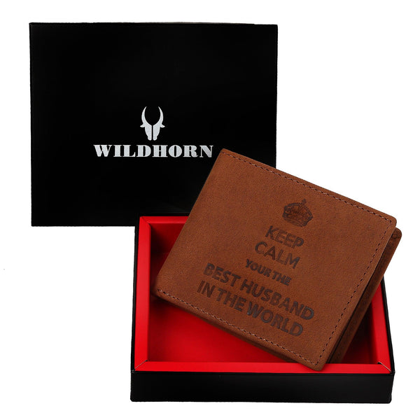 WILDHORN® Best Husband Men's Leather Wallet l Gift Hamper for Husband