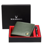 WildHorn® RFID Protected Genuine High Quality Leather Wallet & Pen Combo for Men