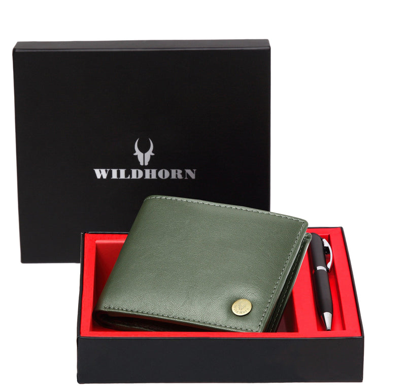 WildHorn® RFID Protected Genuine High Quality Leather Wallet & Pen Combo for Men - WILDHORN