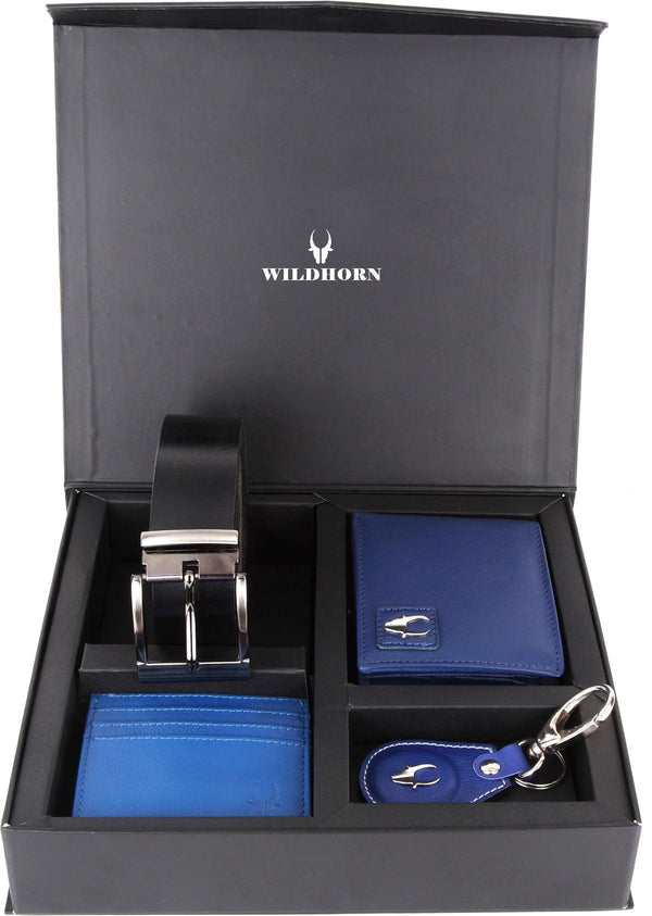 WildHorn® RFID Protected Genuine High Quality Leather Wallet,Keychain,Belt & Card Holder Combo for Men - WILDHORN