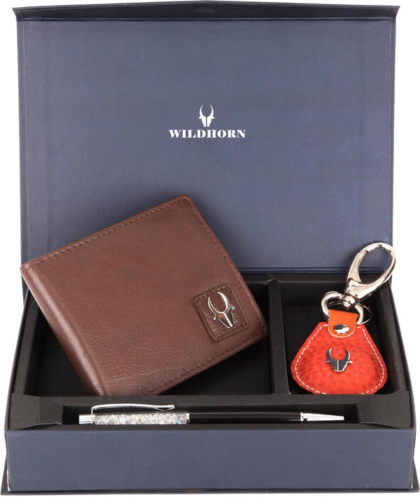 WildHorn® RFID Protected Genuine High Quality Leather Wallet,Keychain & Pen Combo for Men - WILDHORN