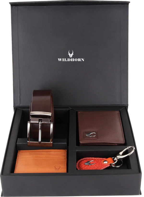 WildHorn® RFID Protected Genuine High Quality Leather Wallet,Keychain,Belt & Card Holder Combo for Men - WILDHORN