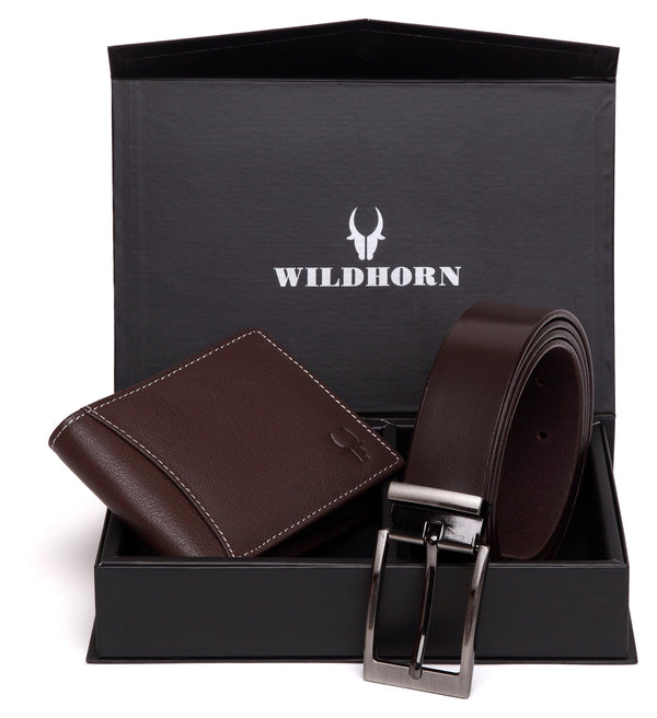 RFID Protected Genuine High Quality Brown Leather Wallet & Classic Belt Combo for Men - WILDHORN