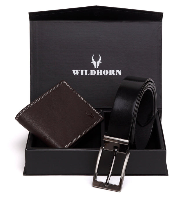 WildHorn® RFID Protected Genuine High Quality Leather Wallet & Belt Combo for Men - WILDHORN