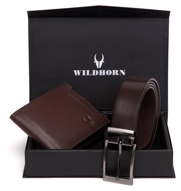 WildHorn® RFID Protected Genuine High Quality Leather Wallet & Belt Combo for Men - WILDHORN