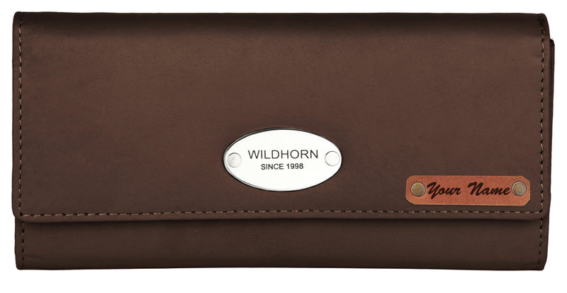 WILDHORN® RFID Protected Customizable Women's Wallet for Gifting | Engrave with Your Name,Company Name or Initials (Brown Nappa) - WILDHORN