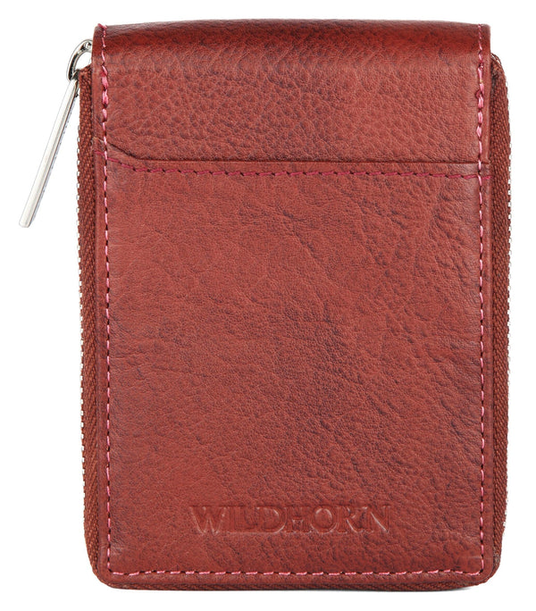 WILDHORN Leather 9 Slot Vertical Credit Debit Card Holder for Men & Women I Zipper Money Wallet I Coin Purse I External ID Slot I Cash Compartment