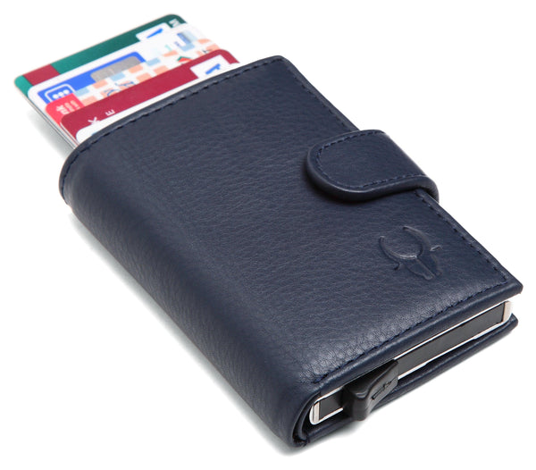 WildHorn® RFID Protected Unisex Genuine Leather Card Holder (Blue) - WILDHORN