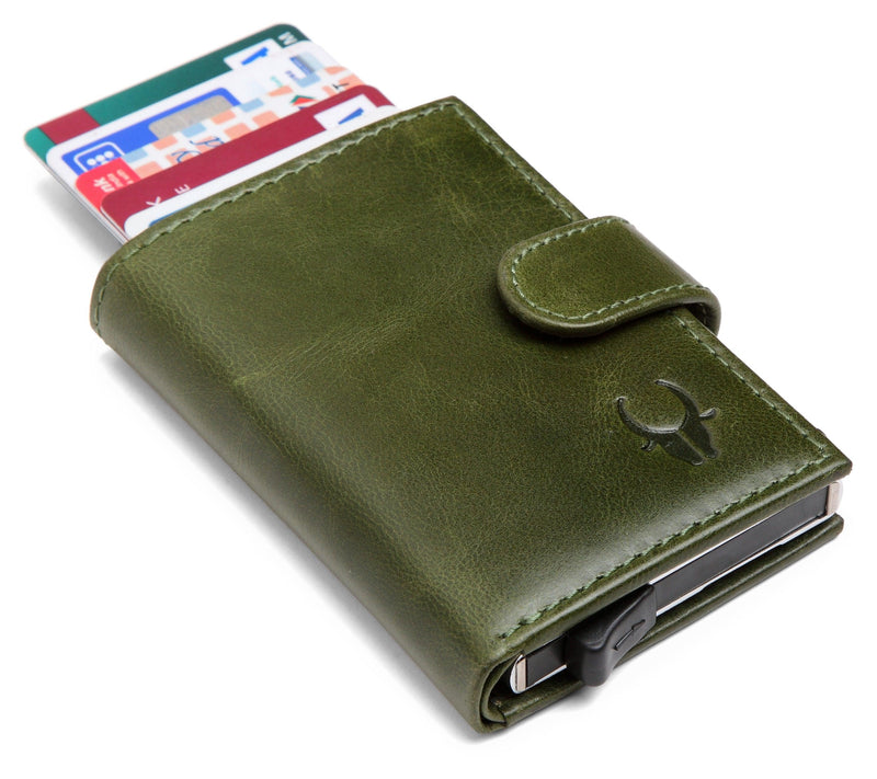 WildHorn® RFID Protected Unisex Genuine Leather Card Holder (Green Crunch) - WILDHORN