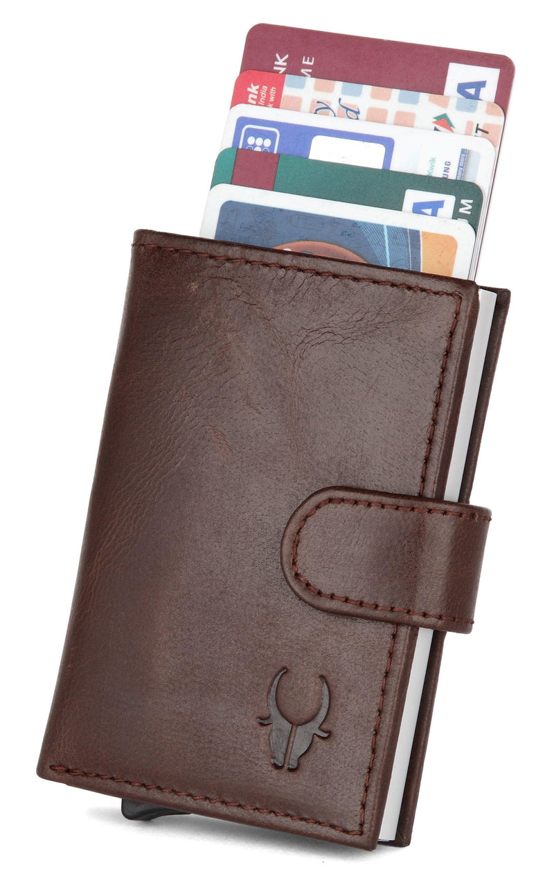 WildHorn® RFID Protected Unisex Genuine Leather Card Holder (Brown Crunch) - WILDHORN