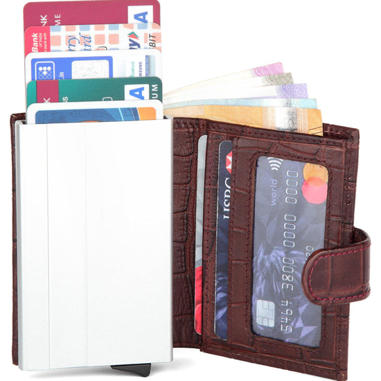 WildHorn® RFID Protected Unisex Genuine Leather Card Holder (Bombay Brown Croco) - WILDHORN