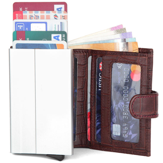 WildHorn® RFID Protected Unisex Genuine Leather Card Holder (Bombay Brown Croco) - WILDHORN