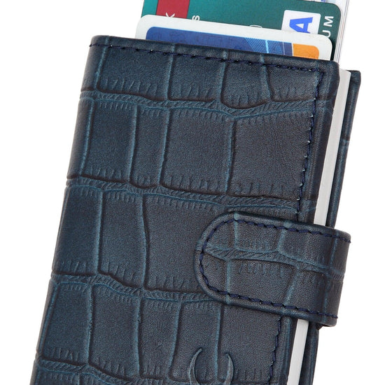 WildHorn® RFID Protected Unisex Genuine Leather Card Holder (Blue Croco) - WILDHORN