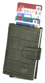 WildHorn® RFID Protected Unisex Genuine Leather Card Holder (Green Croco) - WILDHORN