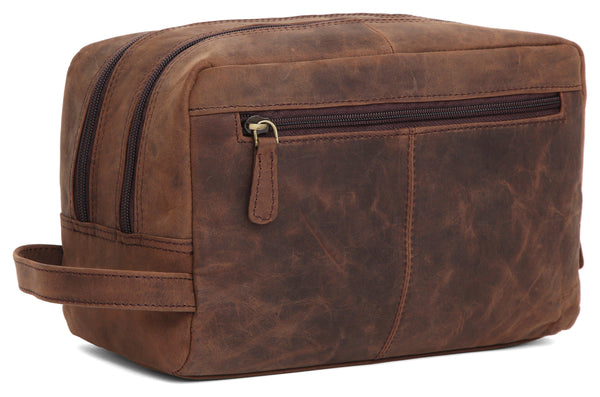 WILDHORN® Leather Toiletry Bag for Men or Women - Dopp Kit for Travel Large Cosmetic and Shaving Bag. Toiletries Organizer