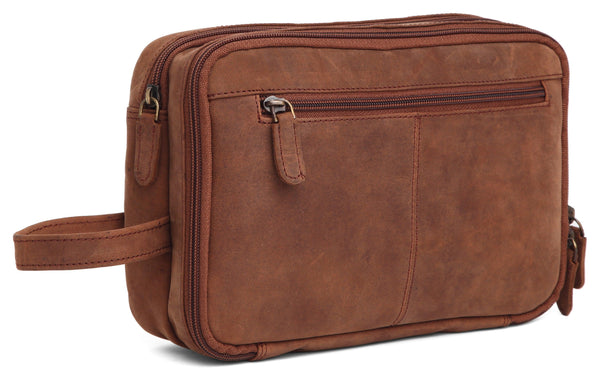 WILDHORN® Leather Toiletry Bag for Men or Women - Dopp Kit for Travel Large Cosmetic and Shaving Bag. Toiletries Organizer